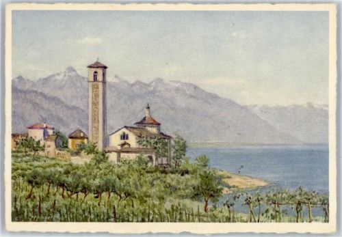 6614 Brissago Künstlerkarte sign. E. Zuppinger Kirche