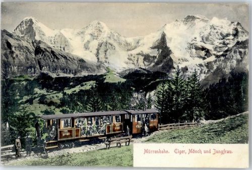 3825 Mürren Lithographie Mürrenbahn Eiger Mönch Jungfrau Gebirge
