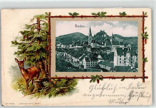 5400 Baden 1901 Lithographie Kirche Reh