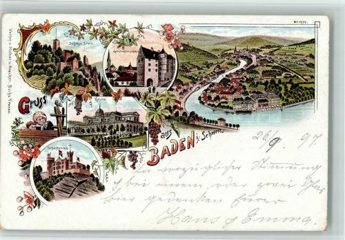 5400 Baden 1897 Lithographie Schloss Stein Landesvogteischloss Kasino Schartenfels