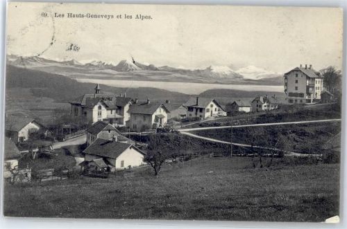 2208 Les Hauts-Geneveys - Kirche, Ortsansicht, Alpenpanorama