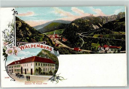 4437 Waldenburg 1909 Lithographie Gasthaus zum Löwen