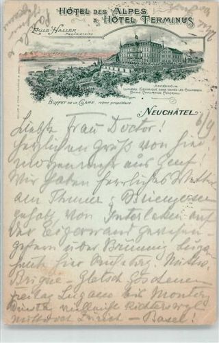 2000 Neuchâtel Neuenburg 1903 Lithographie Hotel des Alpes