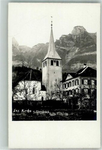 9468 Sax Foto AK Kirche Pfarrhaus