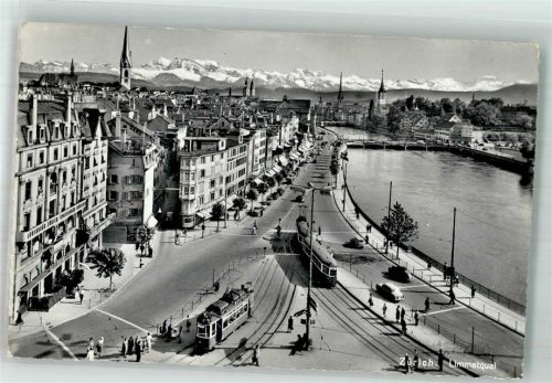 8000 Zürich 1960 Foto AK Limmatquai Straßenbahn