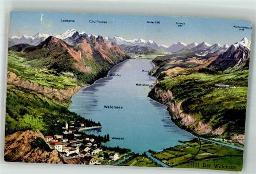 8872 Weesen Foto AK Vogelschau Walensee