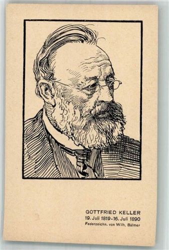 Zürich Gottfried Keller Federzeichnung von W. Balmer Persönlichkeit Motiv Schweiz Künstlerkarte