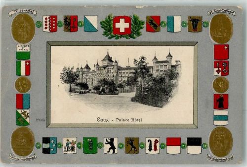 1824 Caux Prägedruck Palace Hotel Wappen Telldenkmal St. Jakob-Denkmal Winkelrieddenkmal Nationaldenkmal Genf Passepartout Lithographie