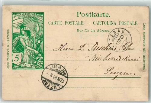 6354 Vitznau 1900 Ganzsache Jubile de L'Union Postale Universelle