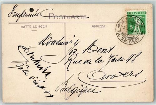 Einzelfrankatur Tell 5 Rappen Stempel Wasel 14 Fil. S. B. Bhof. Phila Schweiz 1909