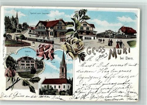 3074 Muri b. Bern 1902 BOAKC Eisenbahn Gasthaus Sternen Lithographie