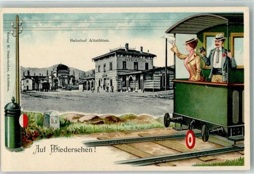 9450 Altstätten SG Prägedruck Bahnhof Eisenbahn Fernglas Lithographie