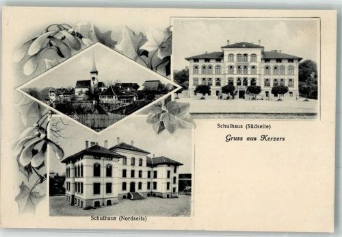 3210 Kerzers 1915 Foto AK Kirche Schule Feldpost