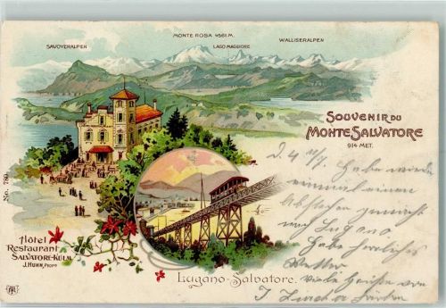 San Salvatore 1902 Lithographie Savoyeralpen Monte Rosa Lago Maggiore Walliseralpen Hotel Restaurant Salvatore-Kulm
