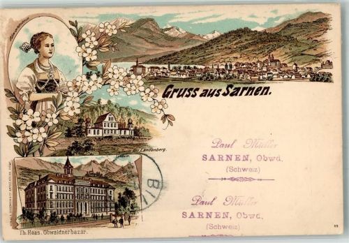 6060 Sarnen 1897 Lithographie Tracht Der Landenberg Gymnasium