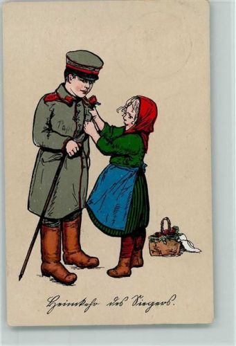 Mädchen steckt dem Soldaten eine Rose an WK I AK Tuberkulose Künstlerkarte
