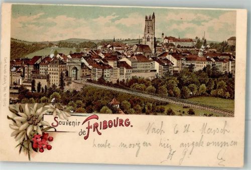1700 Fribourg Freiburg 1899 Lithographie Bahnpost Zug 2 Nr. 5