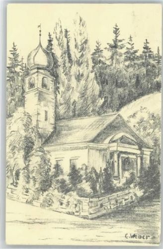 6353 Weggis - Radierung Protestantische Kirche in Weggis, erbaut 1918/19
