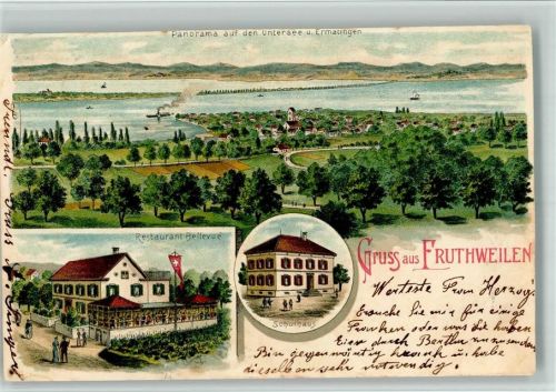 8269 Fruthwilen 1903 BOAKC Lithographie Gasthaus Bellevue Schulhaus Beschnitten Gebrauchsspuren, bitte Scan genau beachten!