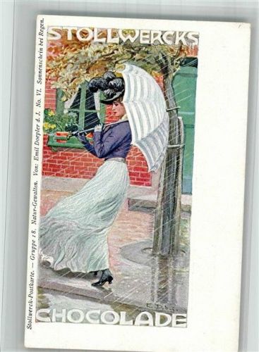 Gruppe 18 von Emil Doepler Nr. VI Sonnenschein beim Regen Jugendstil Mode Stollwerck Schokolade 1899 BOAKC