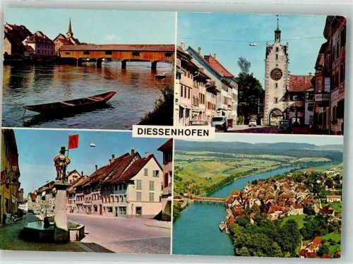 8253 Diessenhofen Foto AK Feldpost HD Eisb.Fahrtltg. Det. 302 Denkmal Brunnen gedeckte Brücke Fliegeraufnahme