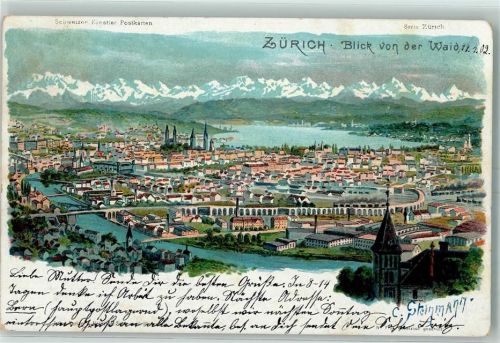 8000 Zürich 1902 Künstlerkarte Blick von der Waid sign C. Steinmann Serie Zürich