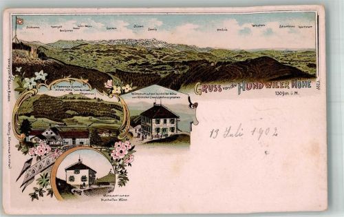 9064 Hundwil 1910 Gebrauchsspuren Gasthaus Hundwiler Höhe Lithographie