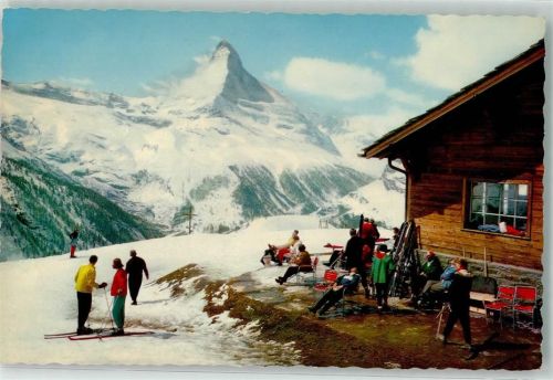 3920 Zermatt - Winter Skifahrer Gasthaus Sunnega Matterhorn