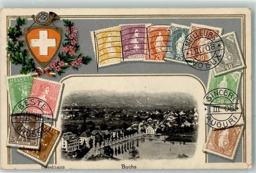 9470 Buchs SG Prägedruck Briefmarken Wappen Lithographie