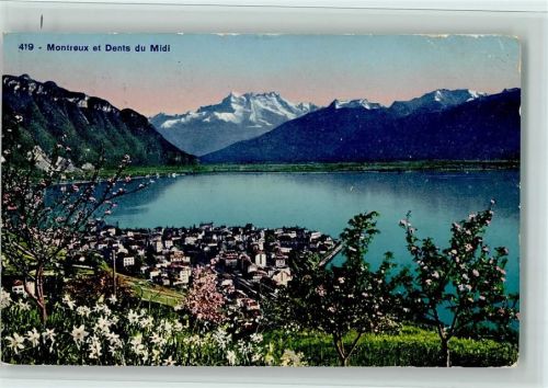 1820 Montreux - Dents du Midi - blühende Bäume