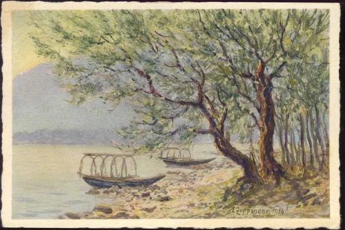 1930/40 - Locarno, Kanton Tessin, Schweiz, See, Boote, Baum,sign. E. Zuppinger AKU2