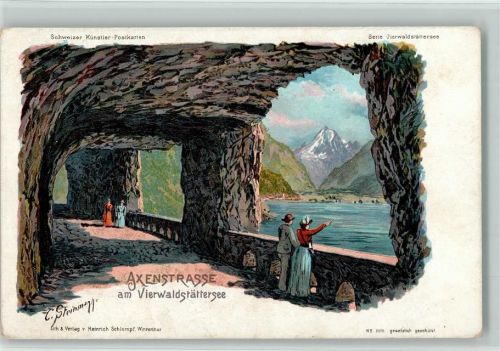 Axenstraße am Vierwaldstättersee sign Steinmann C. Serie Vierwaldstättersee Steinmann Lithographie