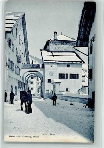 7524 Zuoz - Strassenszene Pferd Winter