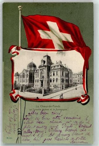 2300 La Chaux-de-Fonds 1902 - Le Controle Federal et la Synagogue Synagoge Fahne Passepartout Lithographie