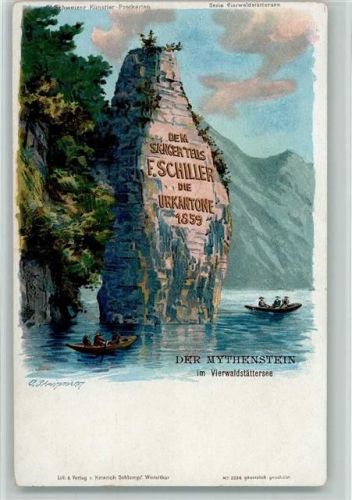 Mythenstein im Vierwaldstättersee Ruderboote sign Steinmann C. Serie Vierwaldstättersee Steinmann Lithographie