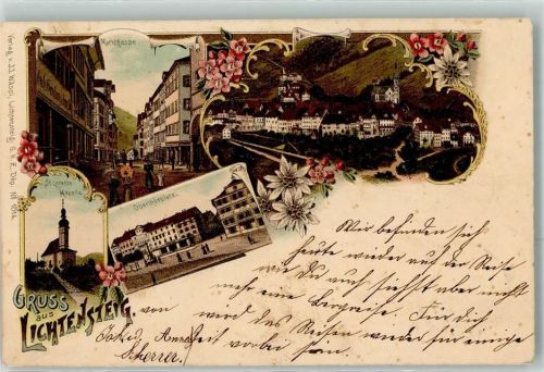 9620 Lichtensteig 1901 Lithographie Marktgasse Obertorplatz St. Loretto Kapelle Edelweiss