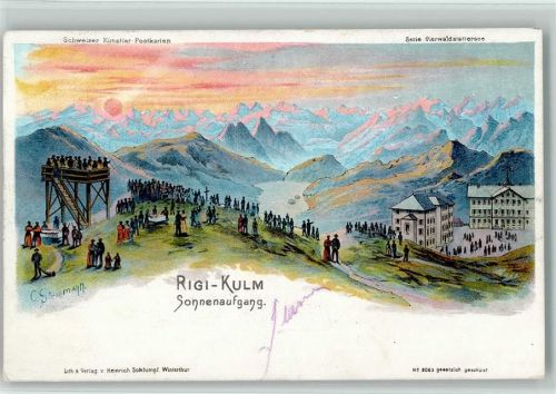 Rigi Kulm 1905 Rigi-Kulm Sonnenaufgang sign Steinmann C. Serie Vierwaldstättersee Steinmann Lithographie