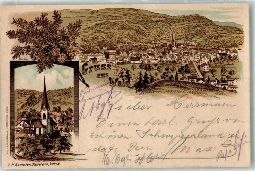 8636 Wald ZH 1898 Lithographie Kirche