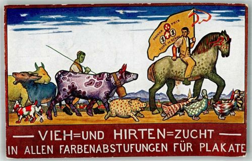 3000 Bern Berne Gebrauchsspuren Landesausstellung 1914 Plakatgeschichte Vieh- und Hirten- Zucht in allen Farbastufungen für Plakate Reißnagelloch