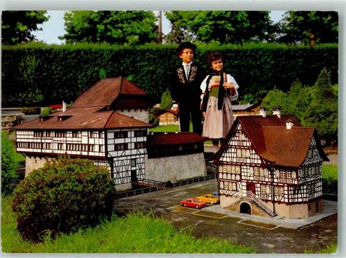 6815 Melide 1981 Foto AK Swissminiaturland Schlooss Hagenwil Gasthaus Goldener Löwe Tracht Kinder