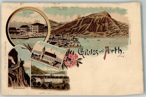 6415 Arth 1899 Gebrauchsspuren Hotel Adler Kirche Fabrik Kräbelwand Lithographie