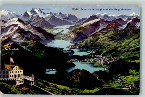 7500 St. Moritz 1911 - Muottas Muraigl und die Engadinerseen Wappen