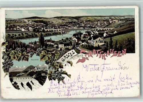 8200 Schaffhausen Sciaffusa Lithographie Rheinfall Trauben Reben Verlag Metz