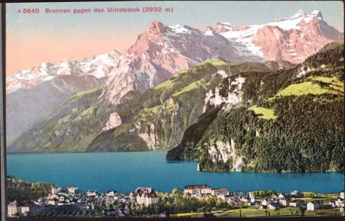um 1910/20 - Brunnen, Kt. Uri, Schweiz, Ansicht gegen den Urirotstock, See, Bergmassiv,Photoglob AKU1