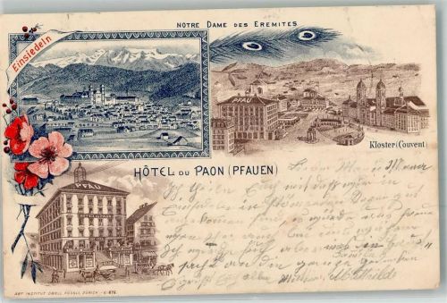 8840 Einsiedeln 1898 Lithographie Kloster Hotel du Paon