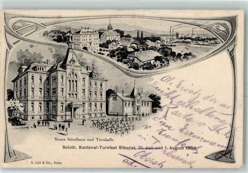 4562 Biberist Bleichenberg 1904 - Neues Schulhaus und Turnhalle Soloth. Kantonal-Turnfest