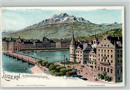 Luzern Lucerne 1904 Schwanenplatz sign Steinmann C. Serie Luzern Steinmann Lithographie