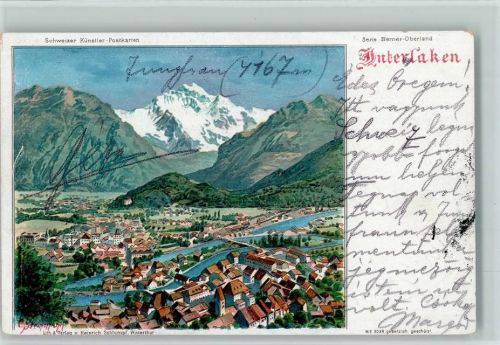 Interlaken 1904 sign Steinmann C. Serie Berner-Oberland Steinmann Lithographie