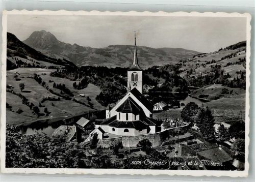 1637 Charmey Gruyère 1946 Foto AK Kirche