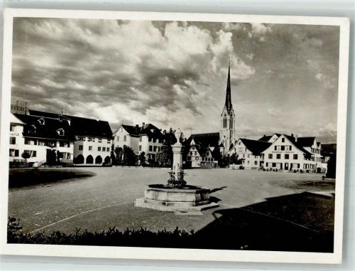 8580 Amriswil Foto AK Marktplatz Kirche Brunnen Denkmal